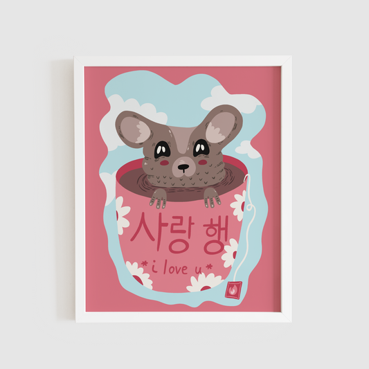 Adorable mouse - i love you quote print