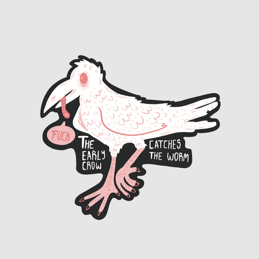 Crow design - the early crow catches the worm sticker