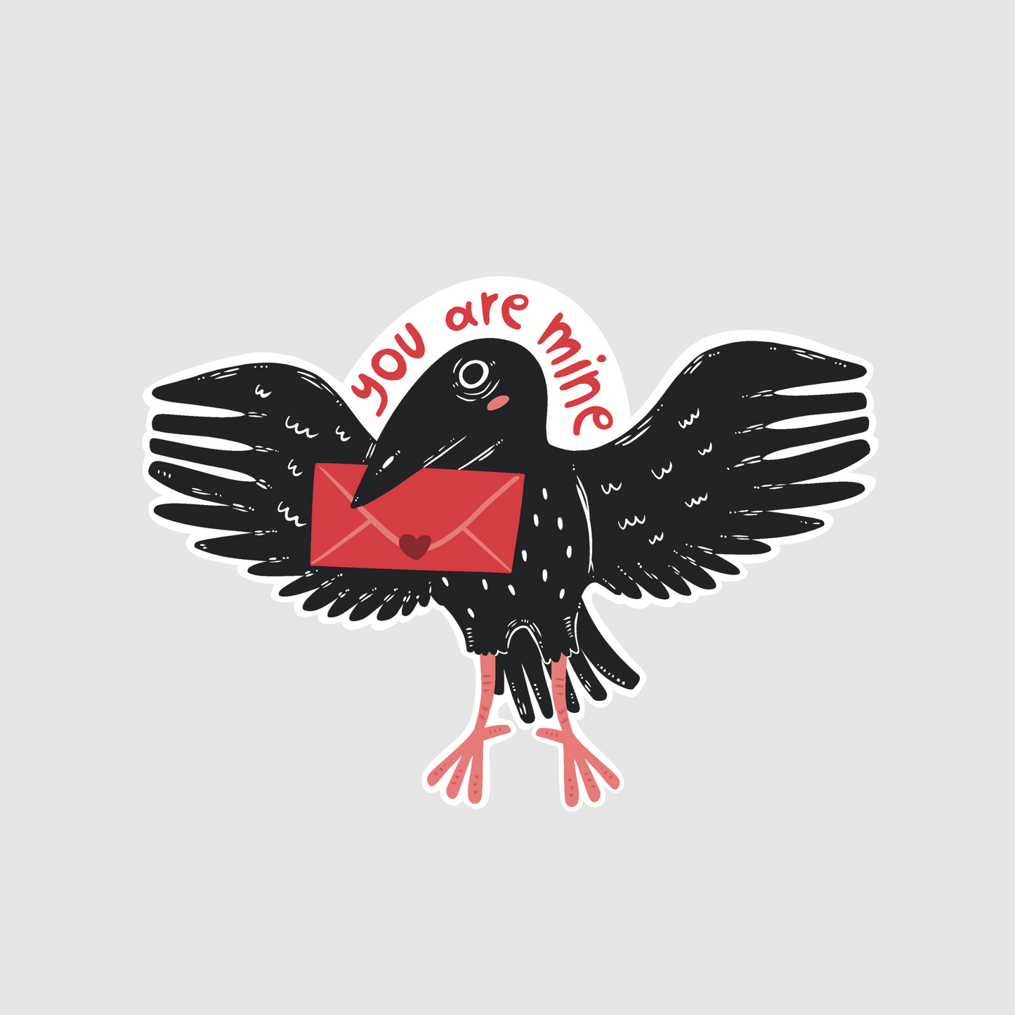 You are mine - crow holding a love letter sticker