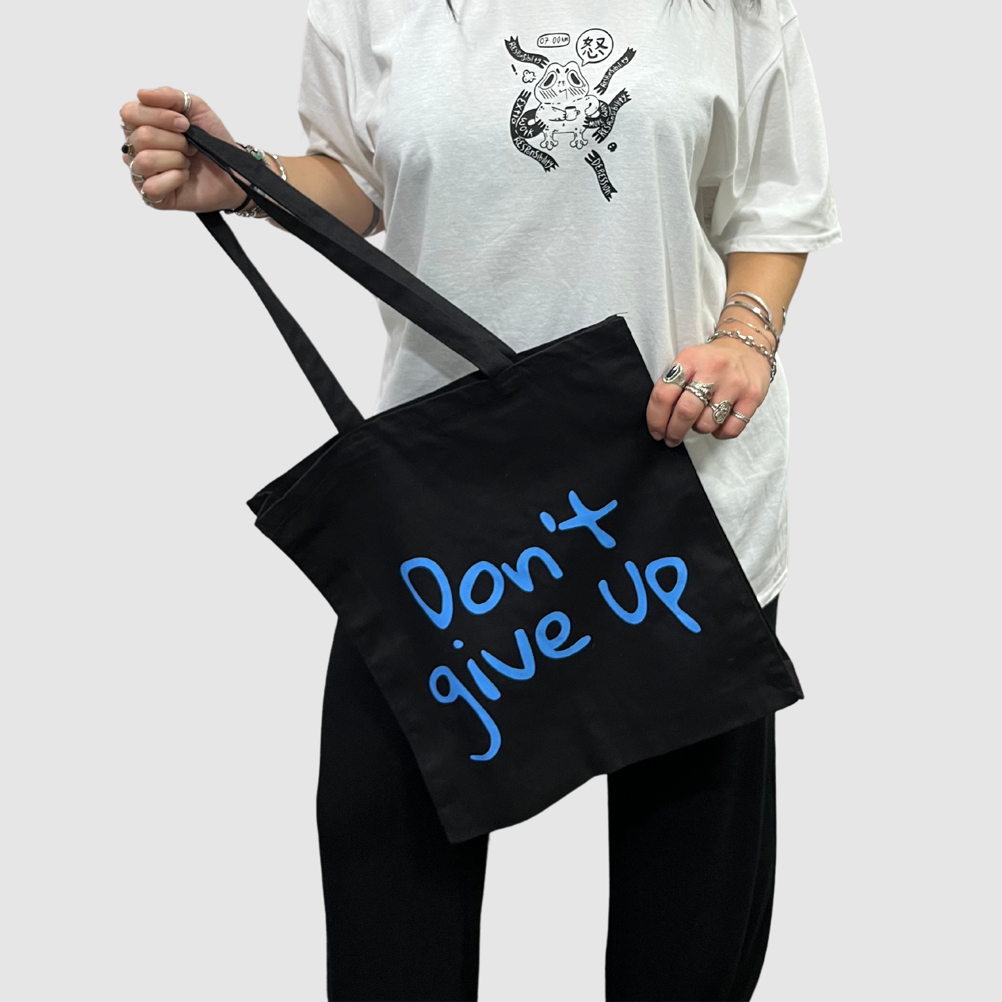 Don't give up - mental health black tote bag