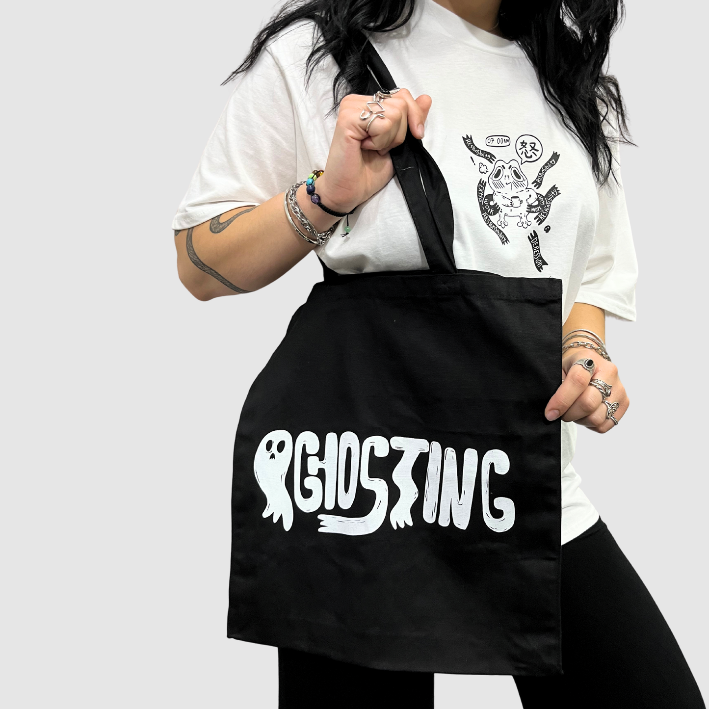 Ghosting black tote bag