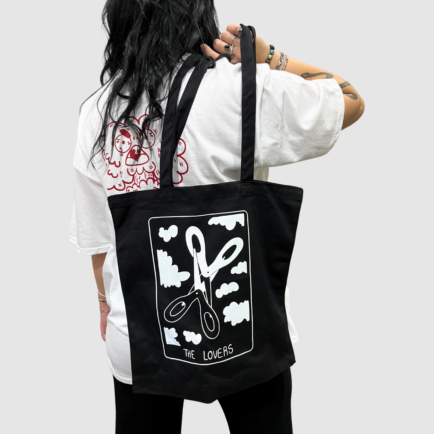 The lovers tarot card black tote bag