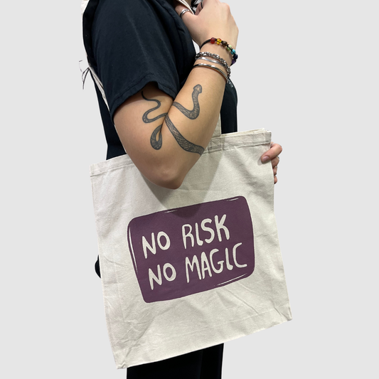 No risk no magic tote bag